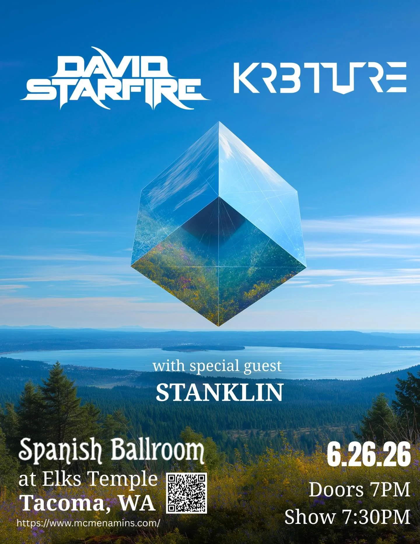 We&rsquo;re so excited to be performing in Tacoma, WA on Fri June 26 at the beautiful Spanish Ballroom at McMenamin&rsquo;s Elk Lodge ✨

It&rsquo;s an early show with doors at 7 and opening set by Stanklin, followed by KR3TURE, then David Starfire to