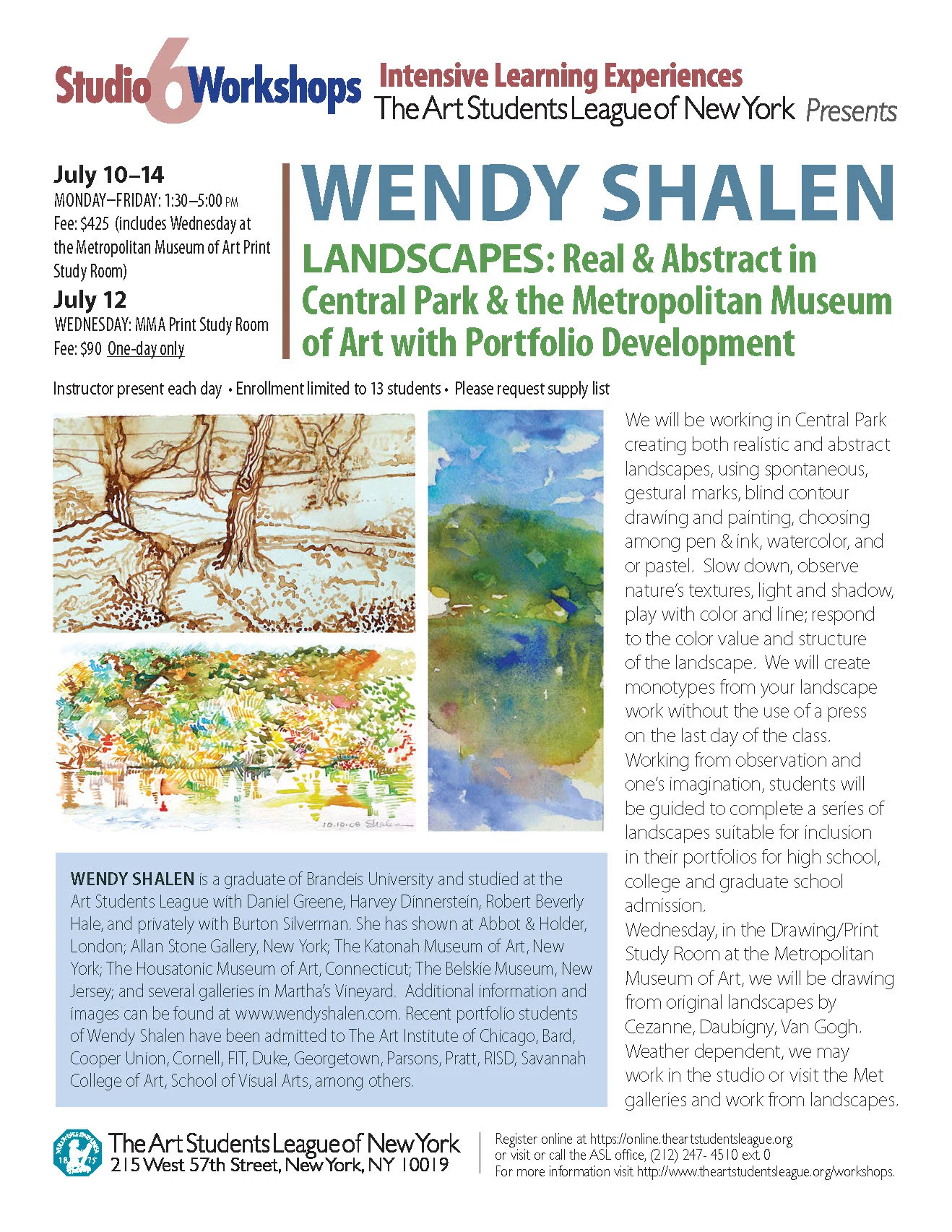 LANDSCAPES: Real & Abstract in Central Park & the Metropolitan Museum of Art with Portfolio Development