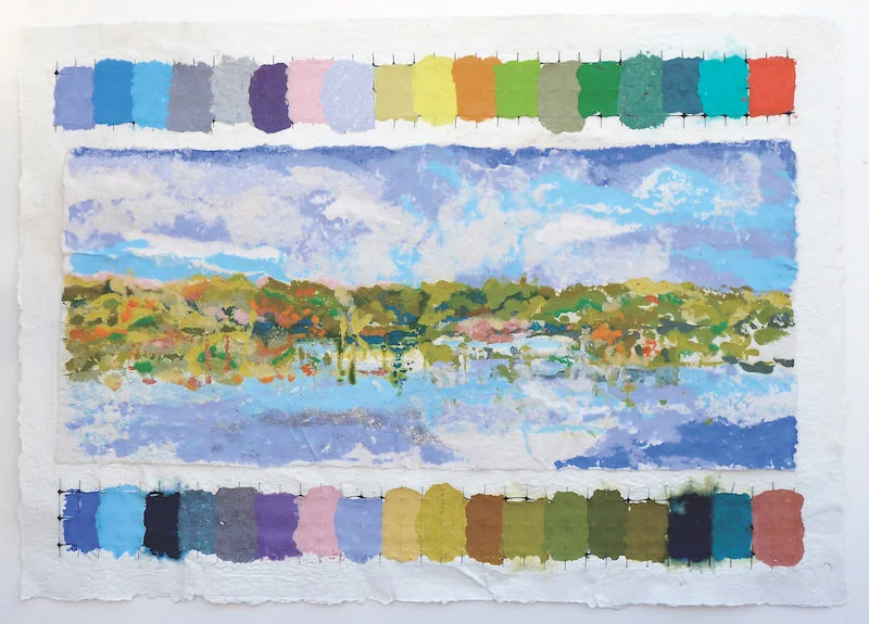 Wendy Shalen, Fall Reflections , 2016. Pigmented paper pulp and vinyl, 25 x 35 in.
