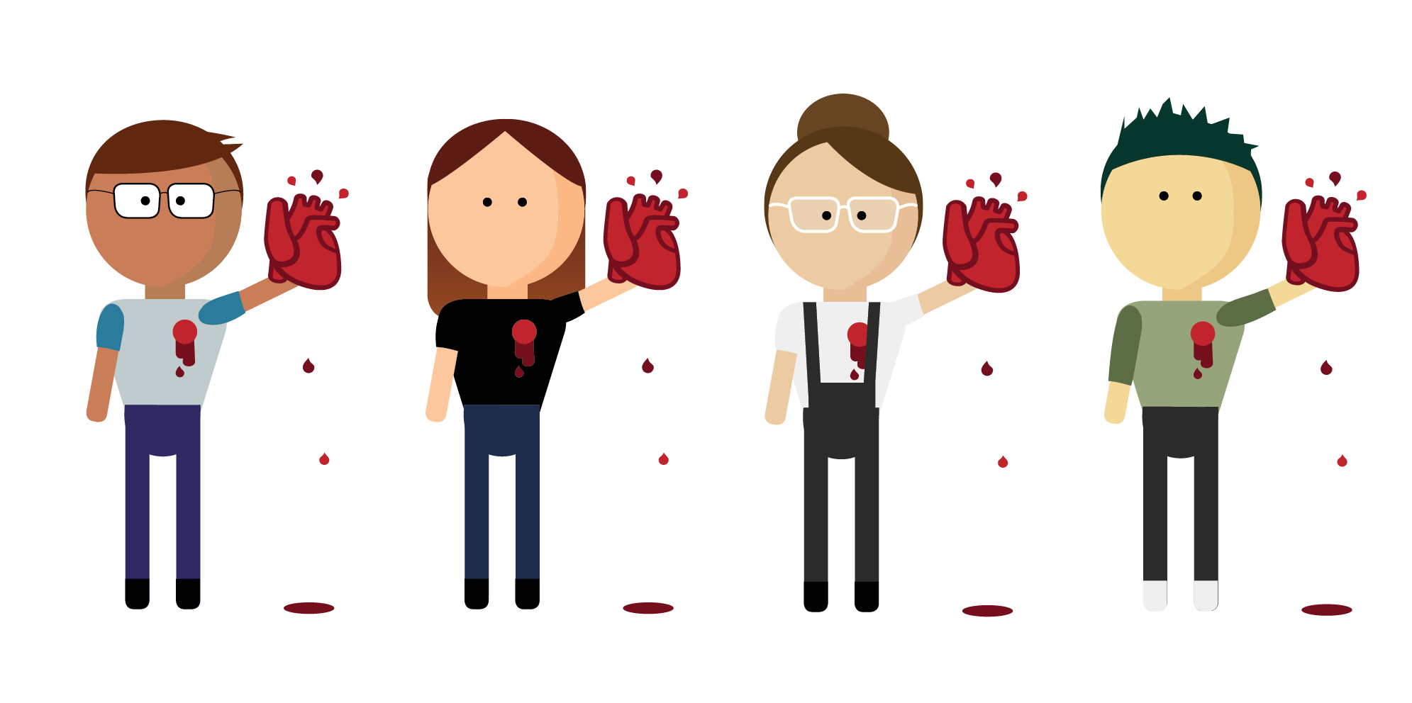 A series of custom-drawn illustrations for Ogilvy’s inaugural Hack Your Heart Out hackathon..