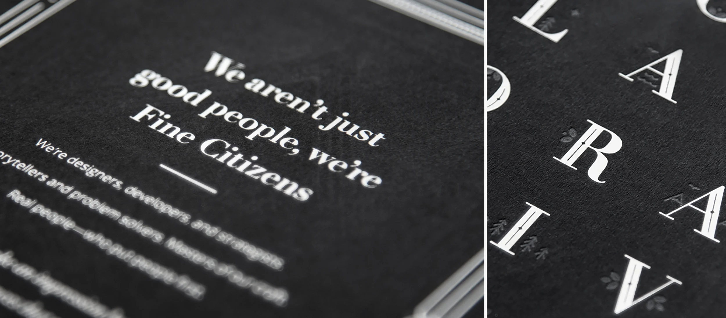 The introduction package was created to embody everything the agency represents—both visually and verbally. Eloquent, custom-designed letterpress cards share the story of who they are and what they do. They’re tactile and narrative, and accompanied by a flash drive containing a glimpse at some of the digital work they’ve created with similar passion and precision. The multi-layer printing process and touch of silver foil speaks to their attention to detail and dedication to create the finer things. Project completed during Andrew’s time as Creative Director and Designer at Fine Citizens.