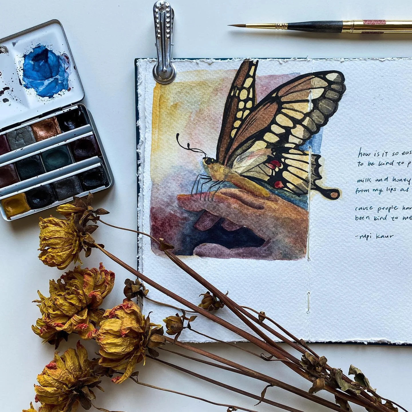 #artjournaling

Spent time reflecting on the words from &ldquo;milk and honey&rdquo; by @rupikaur_ . To me, this short poem is about empathy, hope, and vulnerability. She is able to be kind because she knows what unkindness is.

If you&rsquo;re curio