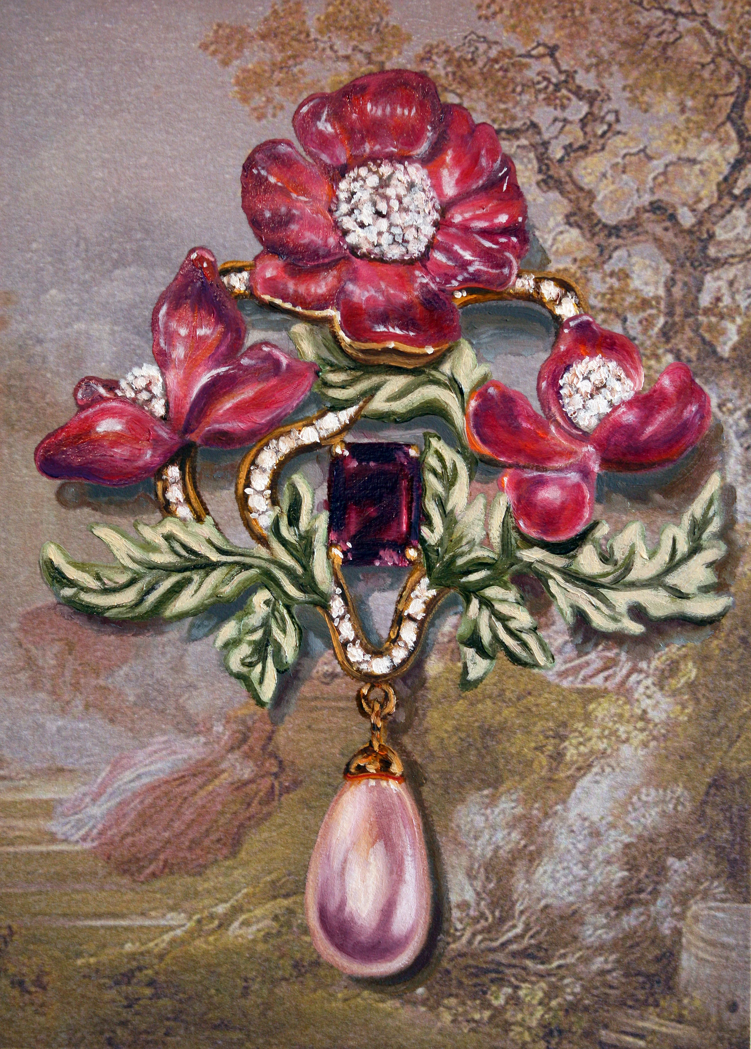 Jewel Portrait Tourmaline © 2016 Oil on unique inkjet printed Arches paper 10.5 x 7.5"