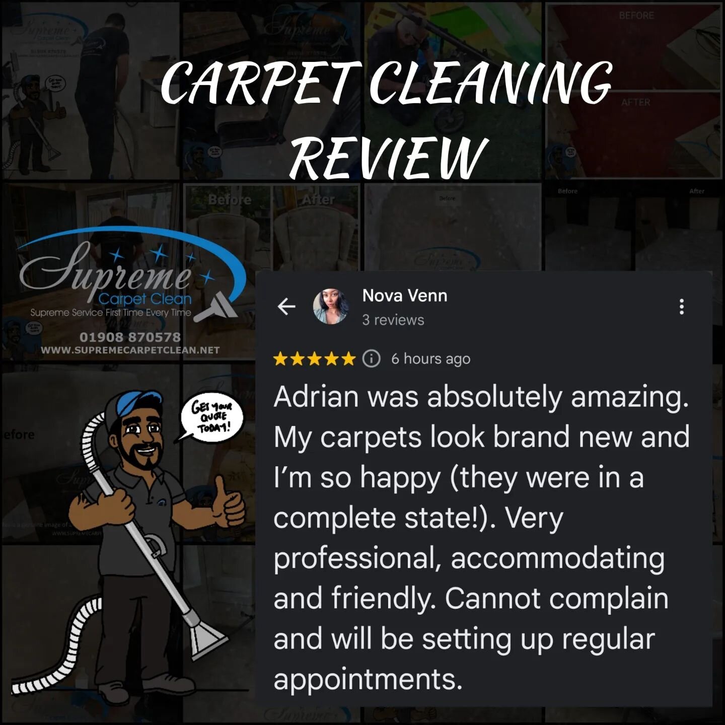 Carpet cleaning review 

#happycustomer #newcustomer #Supremecarpetclean #carpetclean #GoogleReview