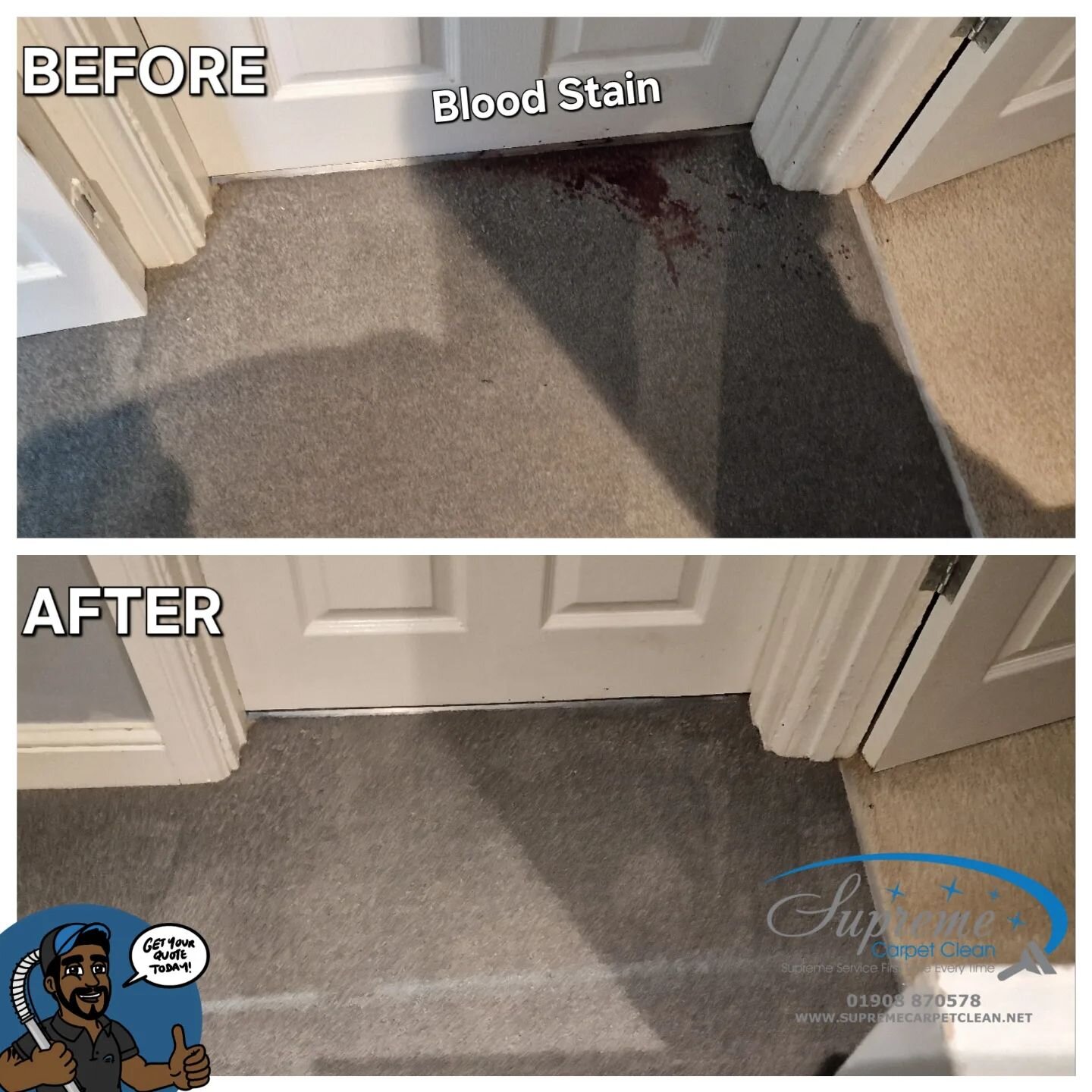 EMERGENCY CALL OUT - BLOOD STAINS ON A CARPET. Treated and cleaned. 

All that can be seen now is where the cats have clawed at the carpet.

FREE QUOTES AVAILABLE - WE COVER NATIONWIDE

#carpetcleaning #Supremecarpetclean #carpetcleaningmiltonkeynes 