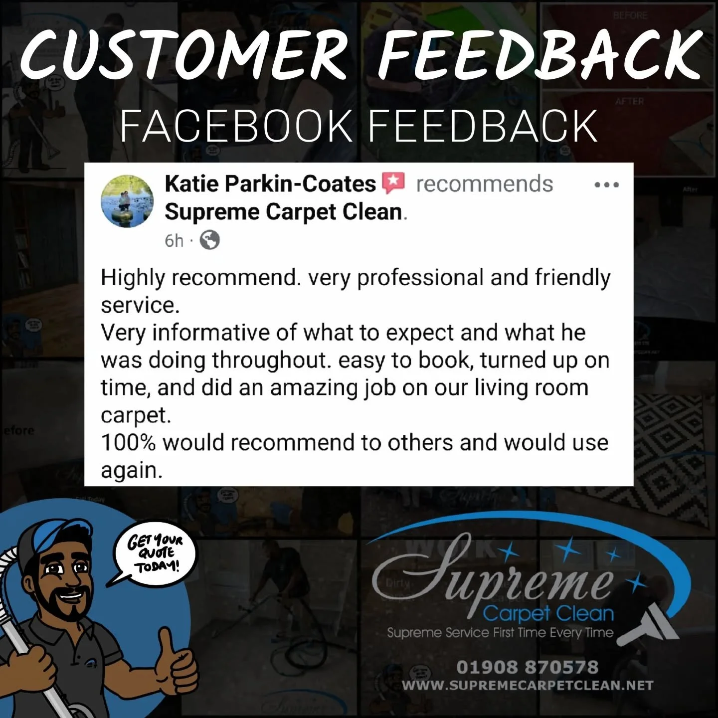 ✨ Another happy customer! ✨

Just finished a carpet clean this week and received this lovely review.

There&rsquo;s nothing better than walking into a home with freshly cleaned carpets 😍
Thank you so much for the kind words &ndash; I love what I do,