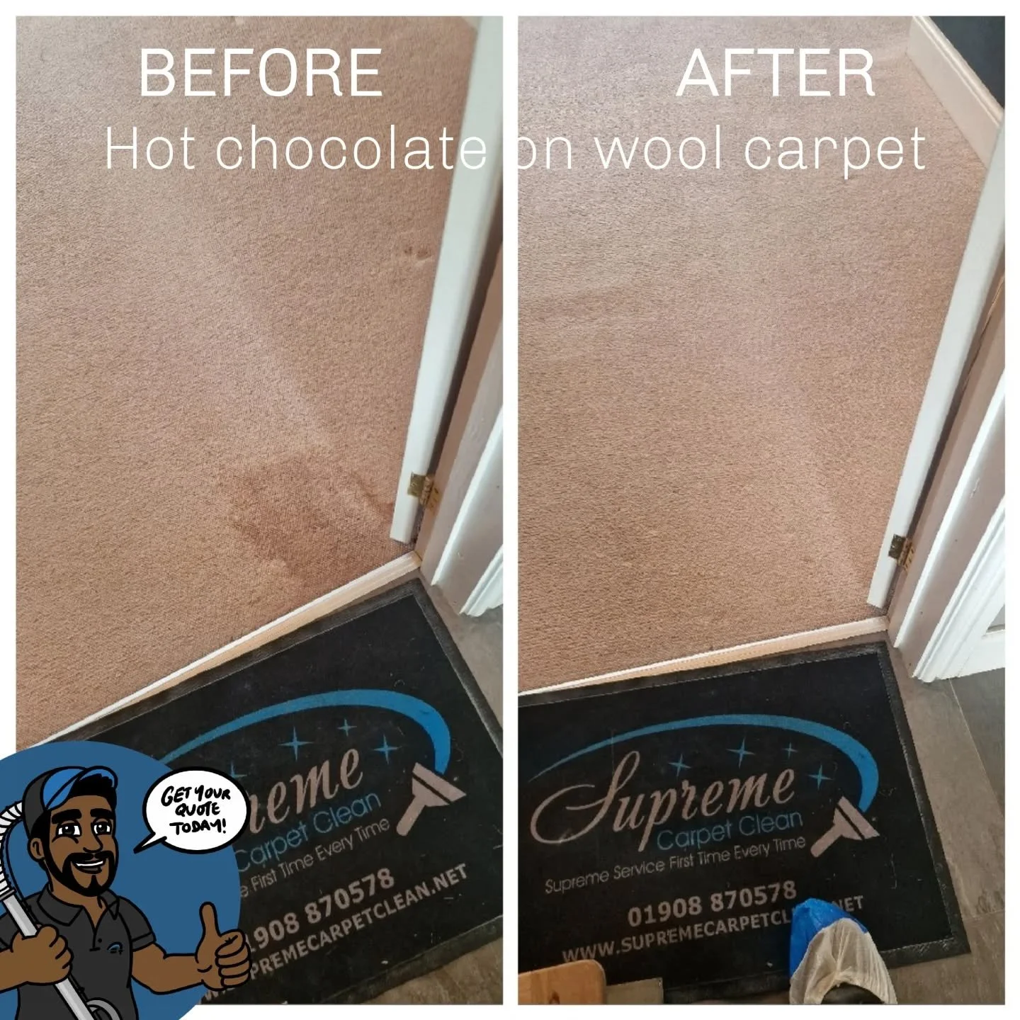 I got an emergency call from one of our regulars after their son decided to &quot;share&quot; his hot chocolate with the living room carpet. 😂

Don&rsquo;t worry - I've got you! 
The stain didn&rsquo;t stand a chance. Check out the before and after.