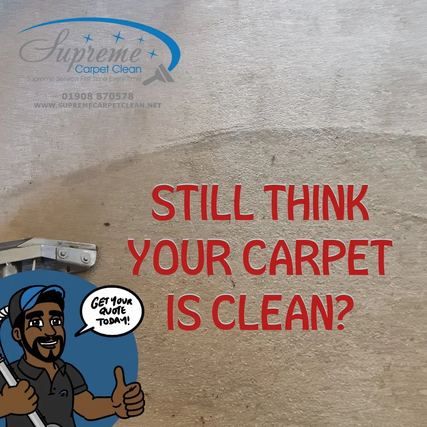 Think your carpet&rsquo;s clean? 🤔
With all the traffic it gets, you might be surprised what&rsquo;s hiding beneath the surface!

Contact us for a FREE QUOTE today 

www.supremecarpetclean.net

#CarpetCleaningMiltonKeynes #SupremeCarpetClean #DeepCl