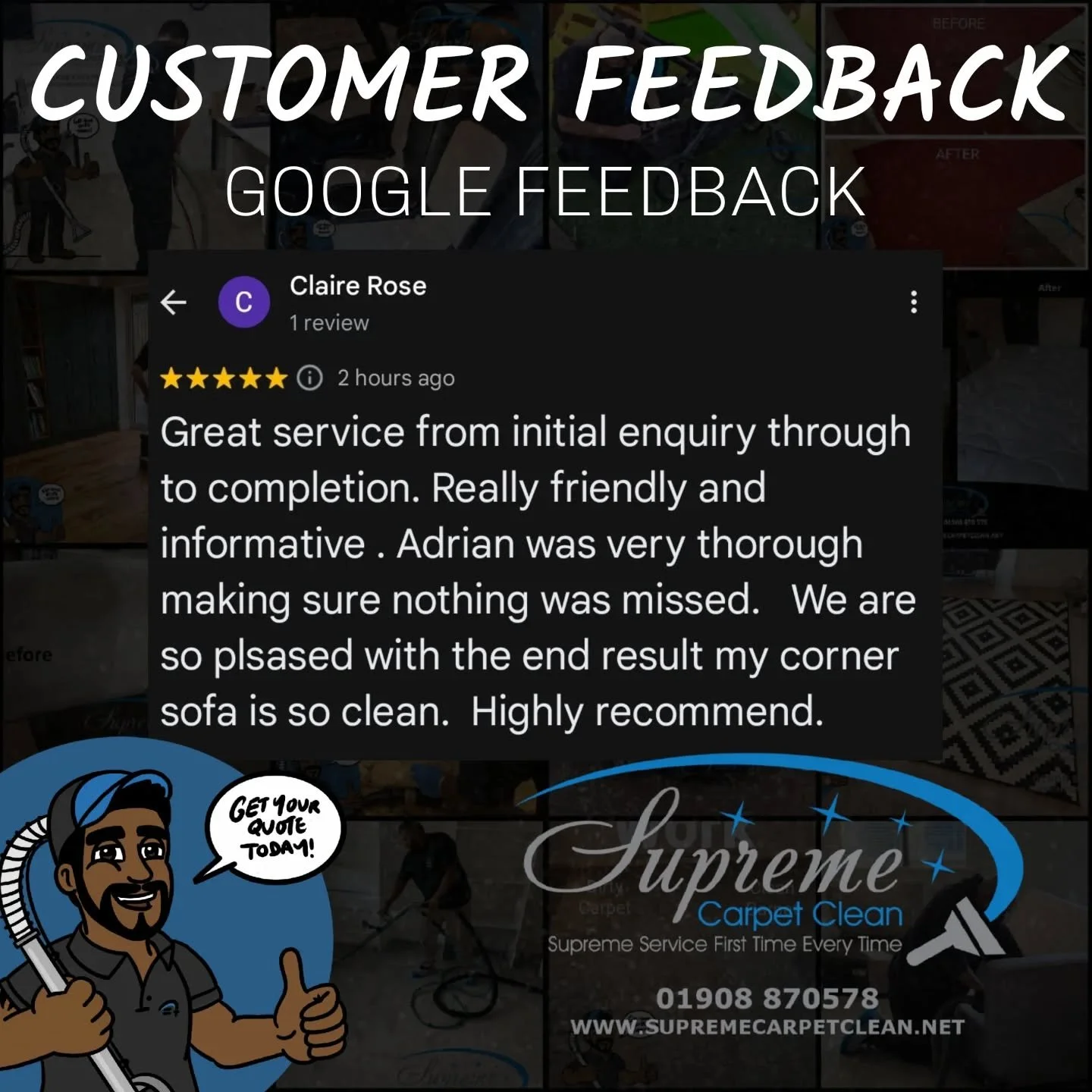 Another 5-Star Google Review! 

Nothing beats the feeling of seeing a freshly-cleaned sofa and a happy customer. Thanks so much for the lovely review &mdash; it really means a lot to our small local business here in Milton Keynes.

If your sofa&rsquo