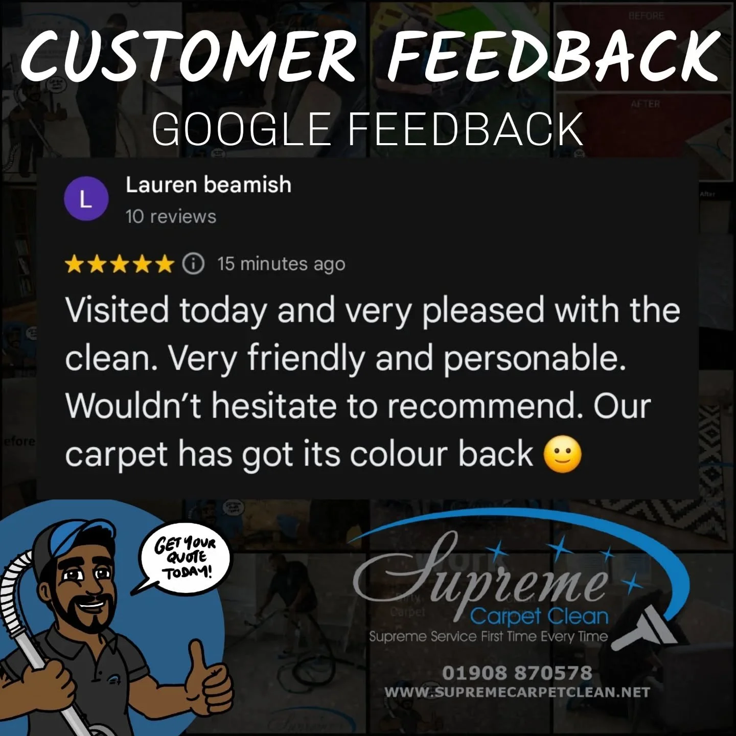When was the last time your carpet had a proper clean?
Regular professional carpet cleaning doesn&rsquo;t just keep your home looking fresh &mdash; it can also help your carpets last longer.

Here&rsquo;s a fantastic Google review recently received a
