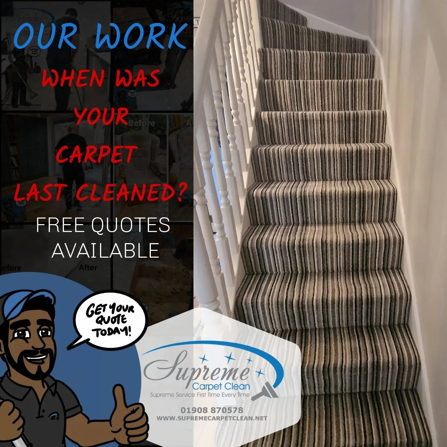 REGULAR CLEAN COMPLETE
High-traffic stairs and landing in a busy Milton Keynes home &mdash; two dogs, three adults, and a carpet that&rsquo;s a few years old.

Regular professional carpet cleaning every three months keeps this carpet looking at it's 