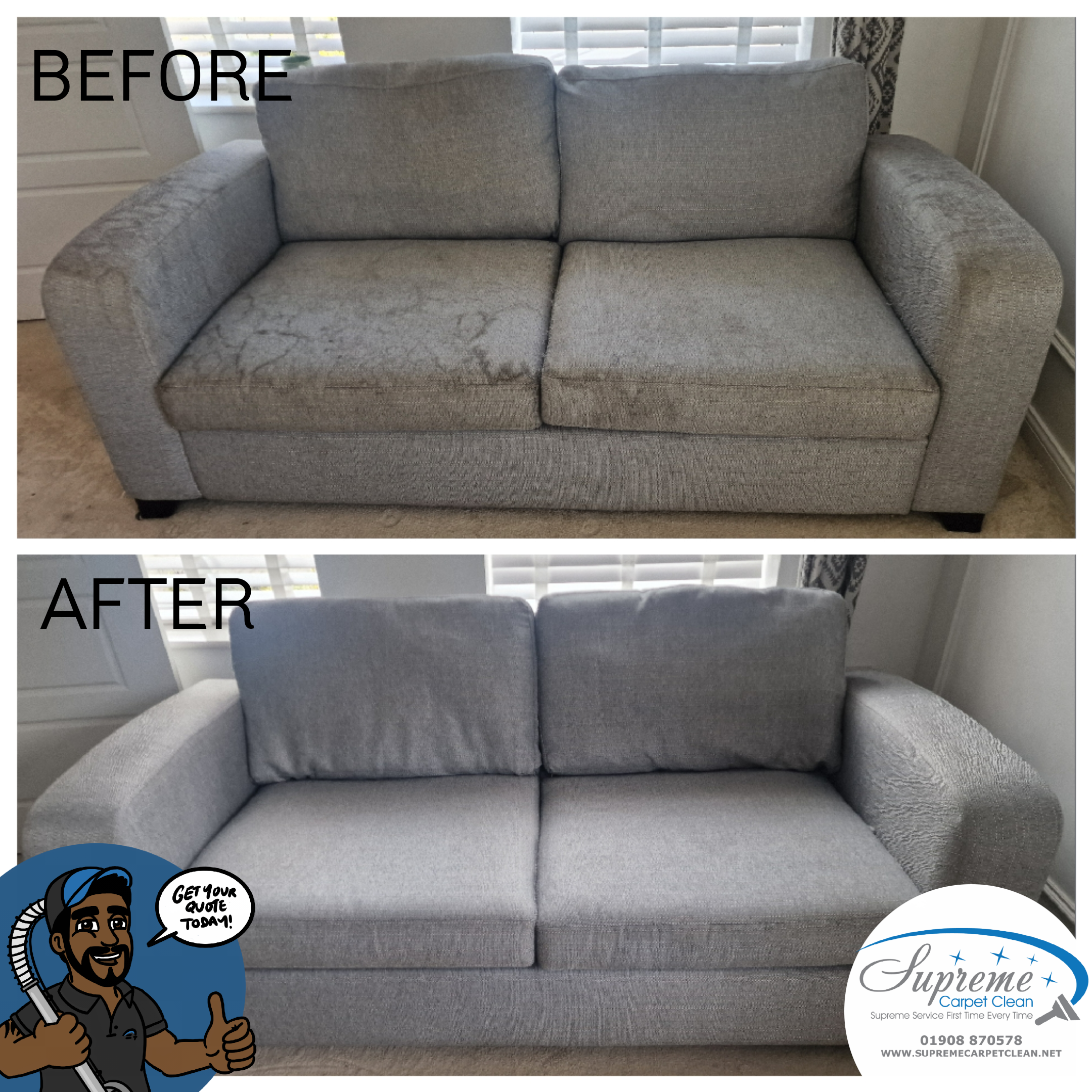 before and after sofa clean in milton keynes completed by supreme carpet clean