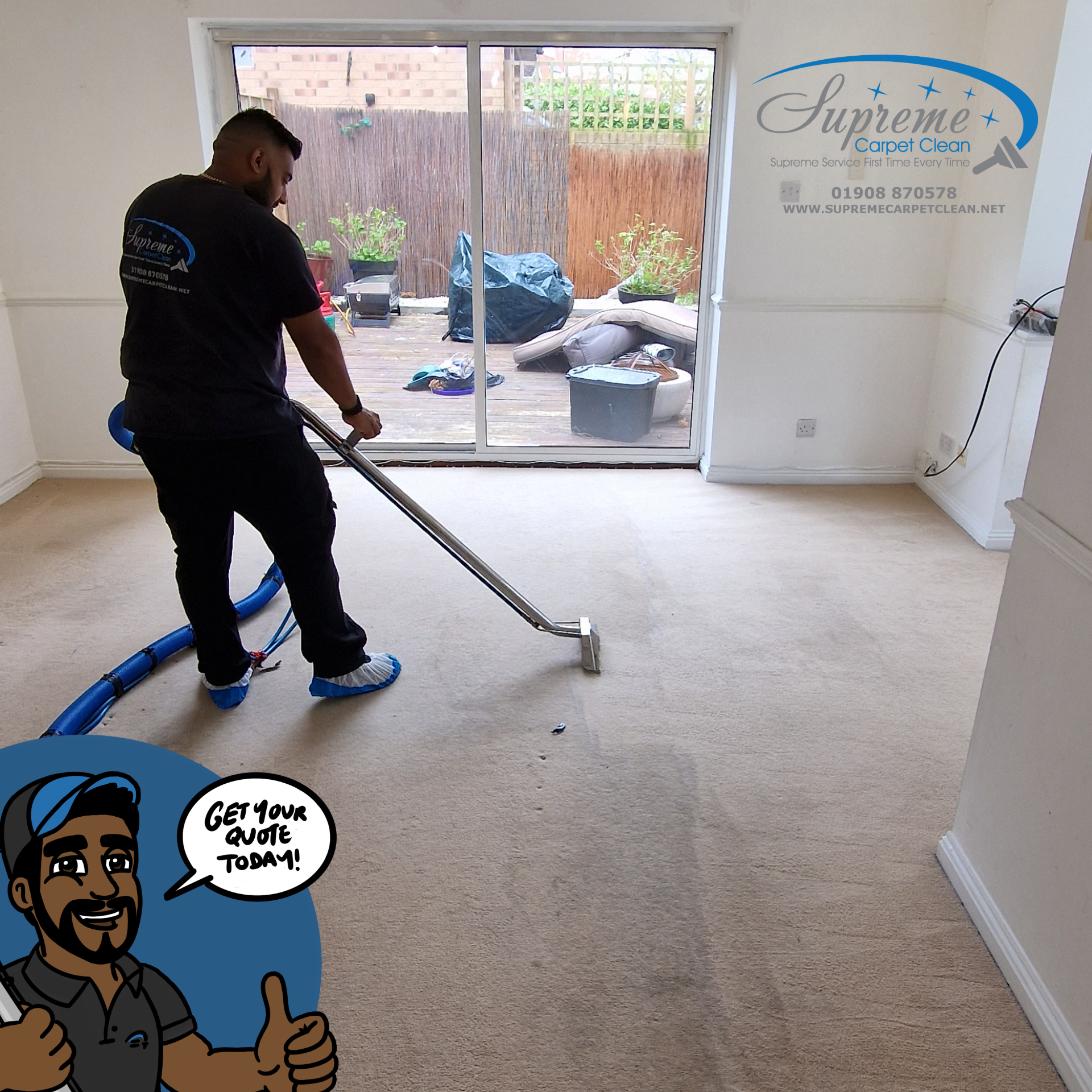 Adrian from supreme carpet clean completing an end of tenancy carpet clean. Supreme Carpet clean covers all Milton keynes postcodes including MK1, MK2, MK3, MK4, MK5, MK6, MK7, MK8, MK9, MK10, MK11, MK12, MK13, MK14, MK15, MK15, Mk17, MK18 and MK19