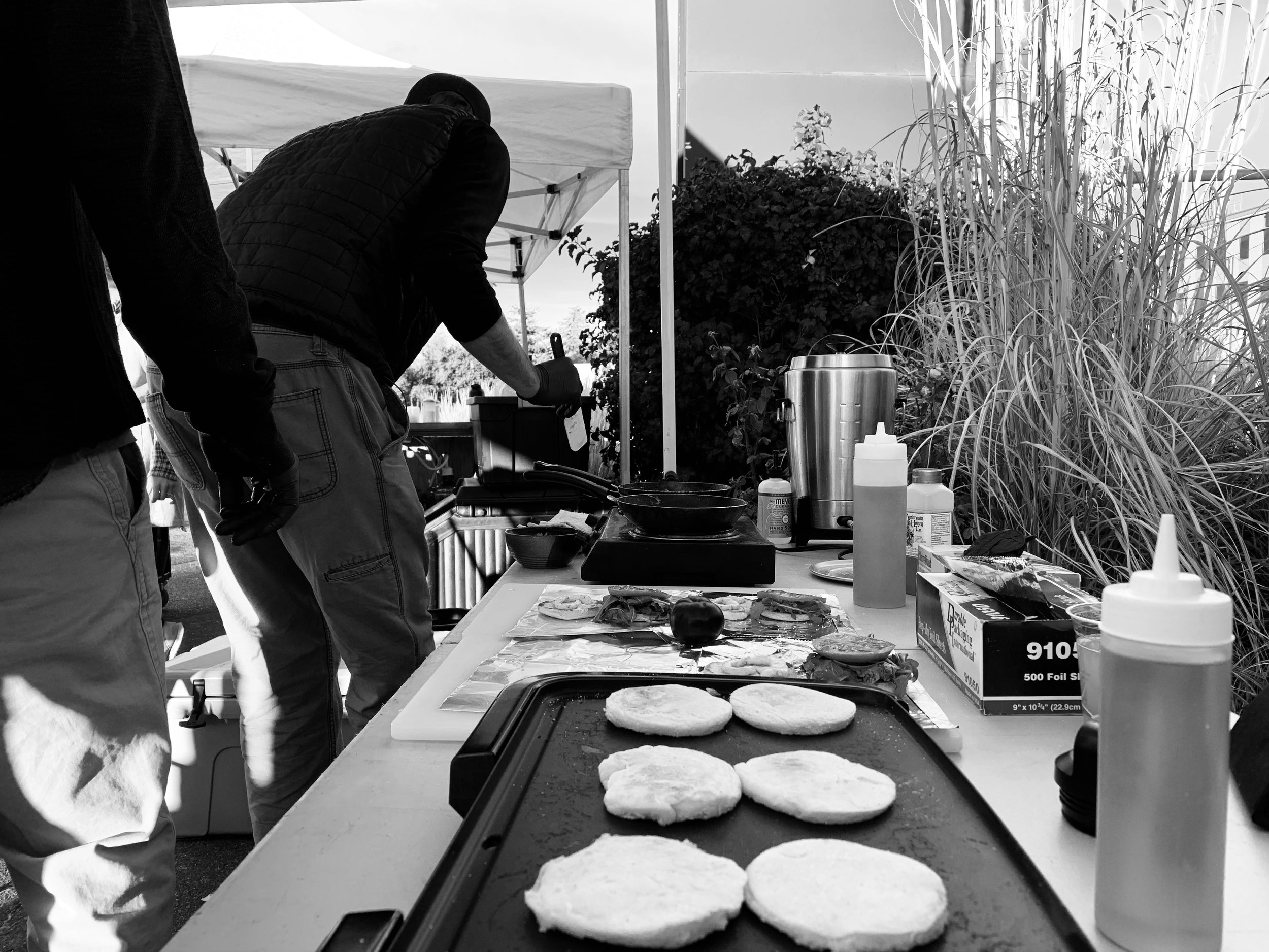 The griddle set up at the farmers market.