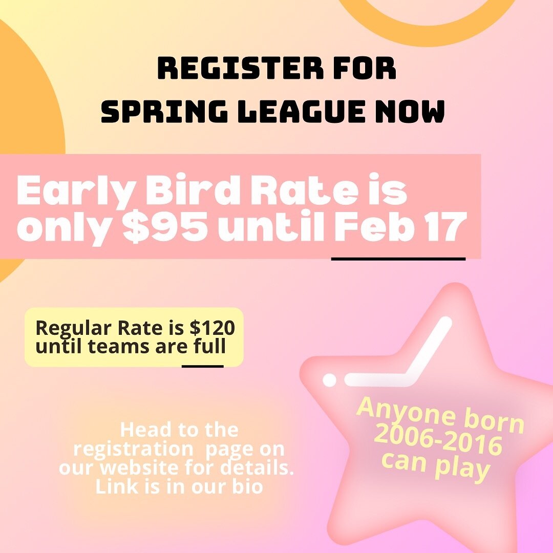 Spring into action and sign up for Junior league today! Don&rsquo;t miss out on the Early Bird Rate of $95, available until February 17th! ☀️🌹 
&bull;
Details are on the registration form on our website&rsquo;s Programs page or click the link in our