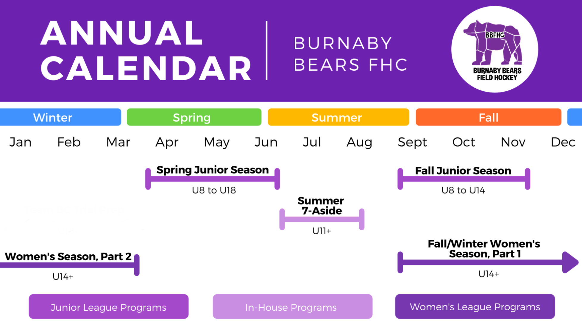 Burnaby Bears Field Hockey Club annual calendar
