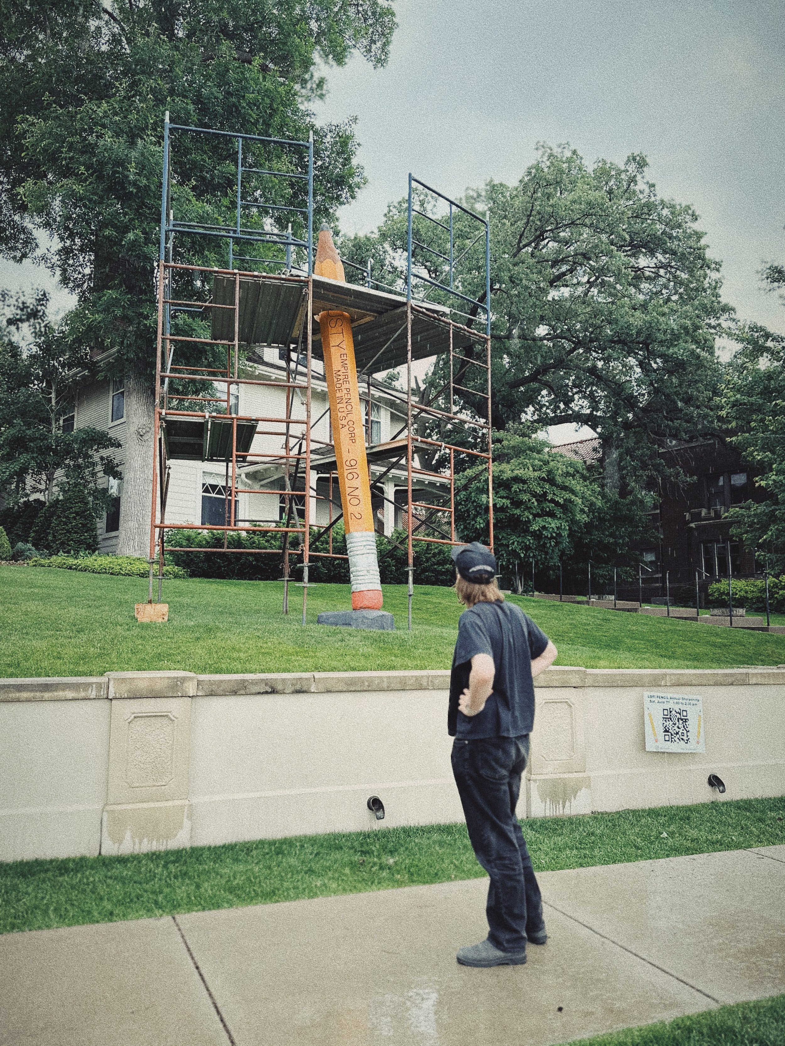 Daniel Straub, director of A Short Documentary About A Giant Pencil, surveys the pencil's glory for the first time