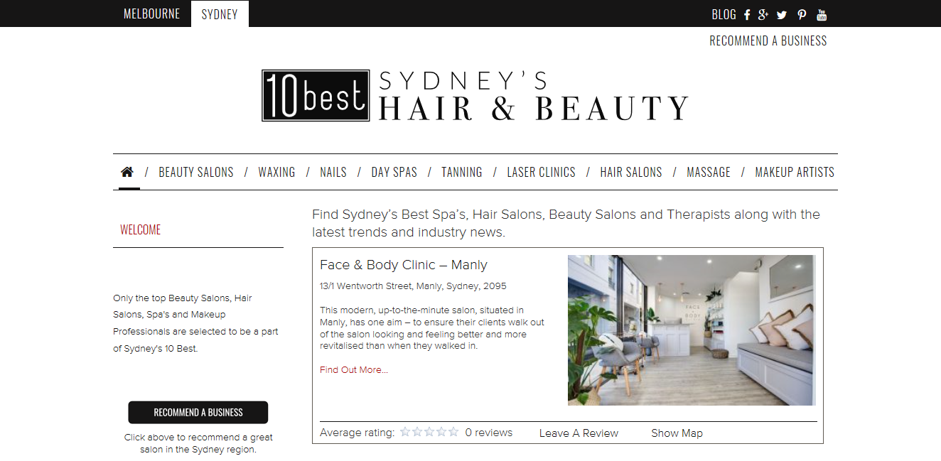  Face & Body Clinic has been featured in multiple online articles for "Top Salon In The Northern Beaches, & Best Tanning Studio in Sydney"