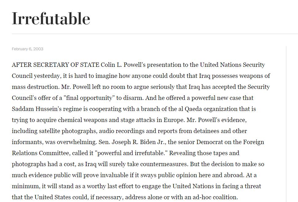The Washington Post editorial page, February 6, 2003.
