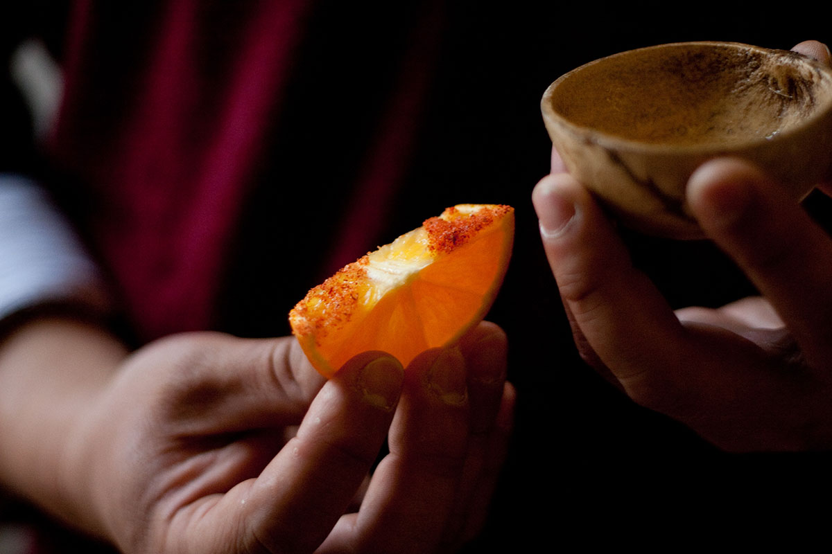 This should be a serve suggestion. Something about the copita/jicara. Something about the orange and chile/chocolate/etc.