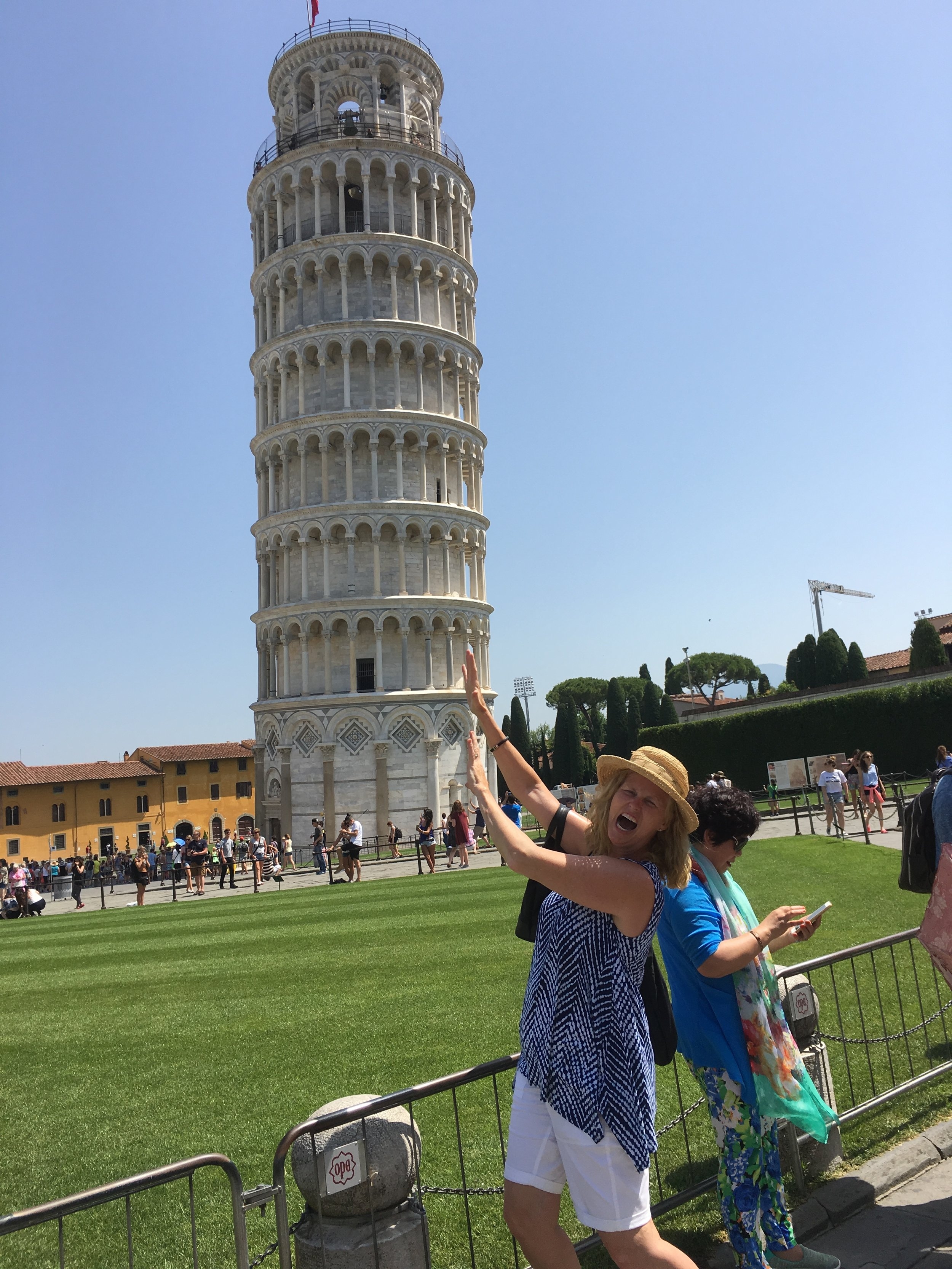 Kathy and the Leaning Tower of Pisa during summer concert tour in Florence and Greve, Italy