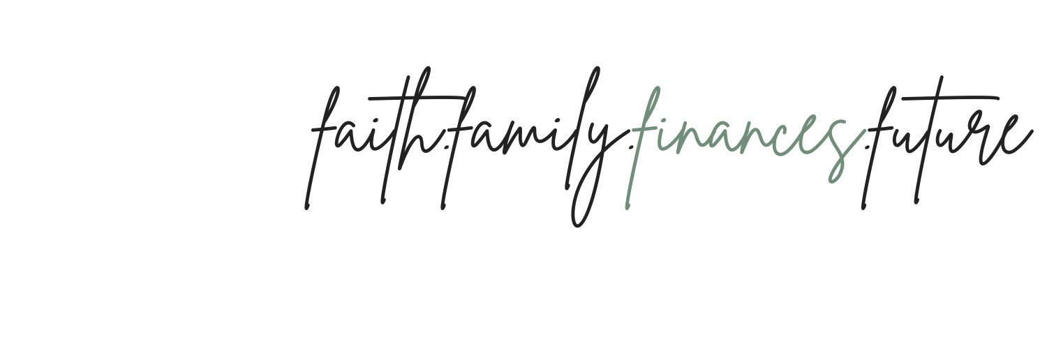 Text graphic with words 'faith', 'family', 'finances', 'future' in stylized handwritten font.