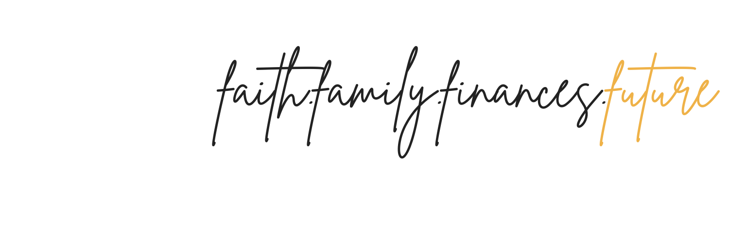 Word cloud with the words faith, family, finances, and future in stylized fonts.