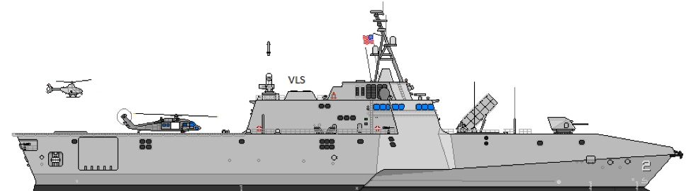 Figure SEQ Figure \* ARABIC
1 : INDEPENDENCE Variant LCS re-imaged with both deck and VLS launchers for rockets.