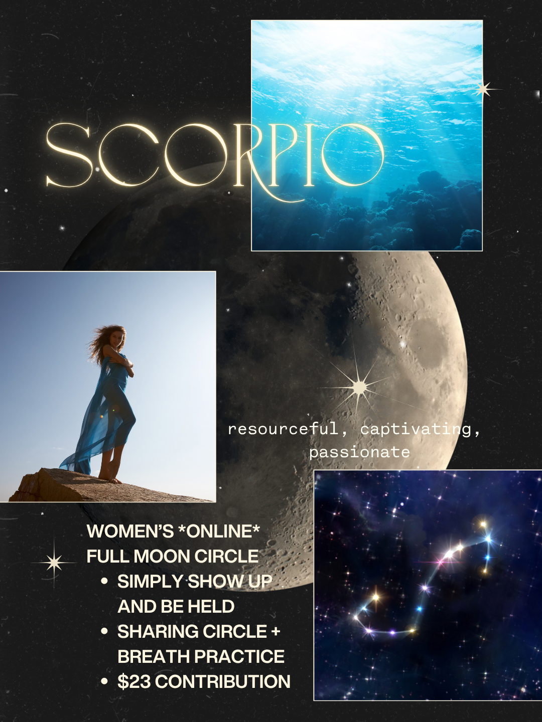 ✨ ONLINE Full Moon in Scorpio Women’s Circle ✨ with Conscious Connected Breathwork