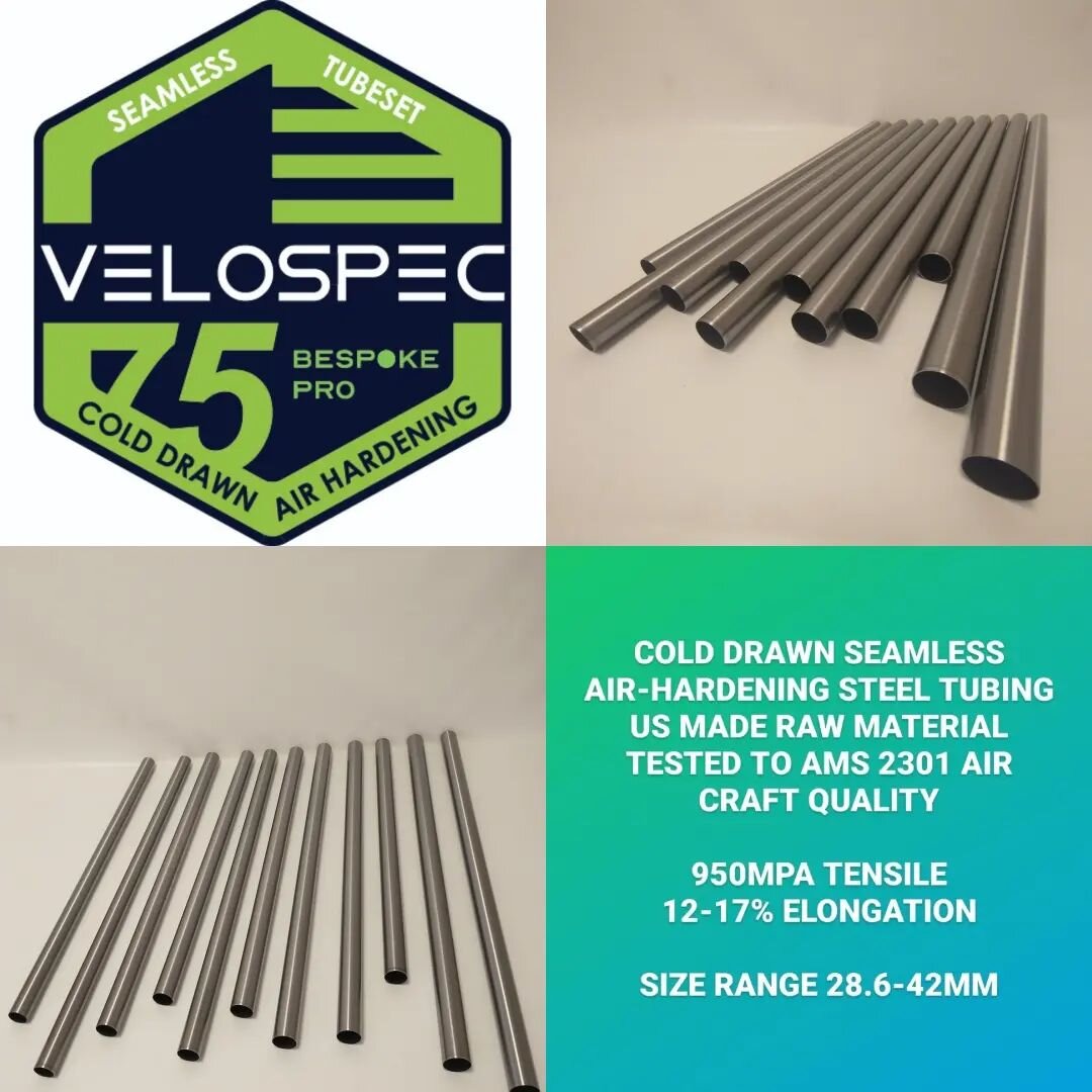 Excited to Announce . Now available on bikefabsupply.com  Velospec Pro Air-Hardening steel tubing. This new range is suited well for Gravel / MTB / Road touring/ Dirt Jump/BMX race frames. Tubing range is 28.6 to 42mm in 8/5/8 , 9/6/9 , .9, 1/.7/.9 b