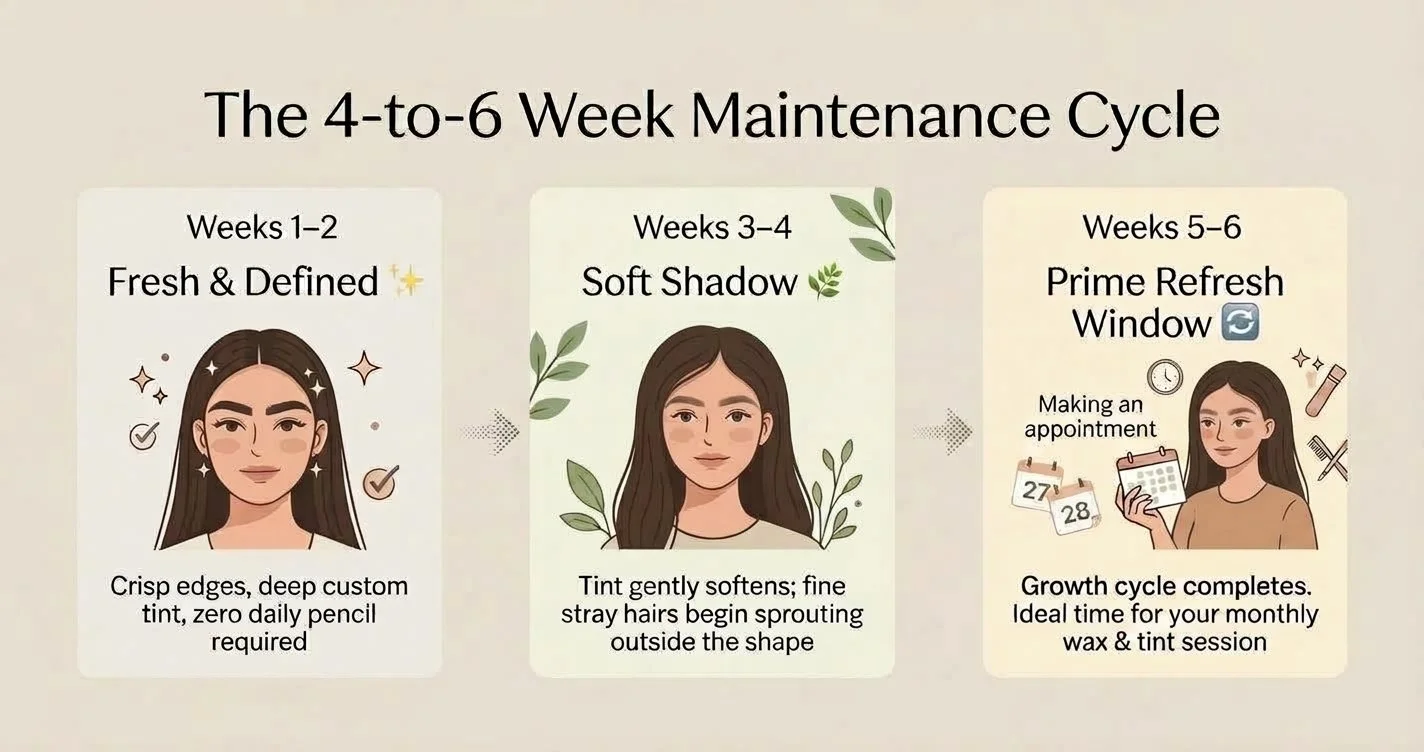 Ideal 4 to 6 week maintenance cycle for eyebrow shaping waxing and tinting