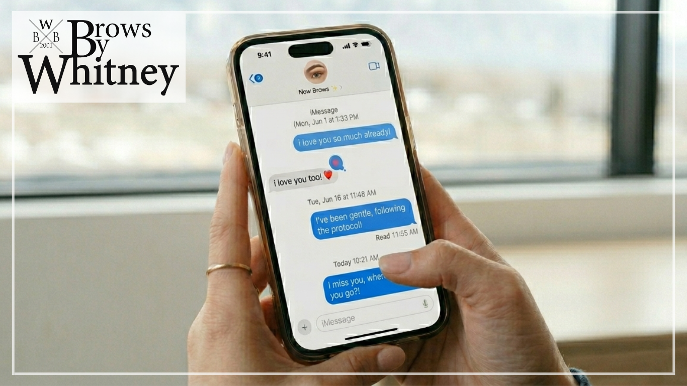 A cell phone text conversation about eyebrows disappearing during the normal microblading ghosting stage.