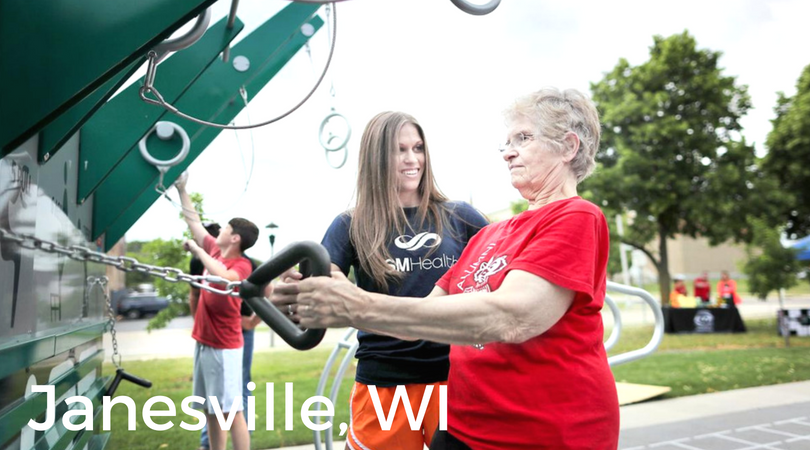 "I’m encouraged and glad to see the outdoor gym includes equipment to improve balance, which is key to preventing falls. It’s free and open to the public, so no one would have any reason not to take advantage of it." – Carol Claybaker, Janesville, Wisconsin