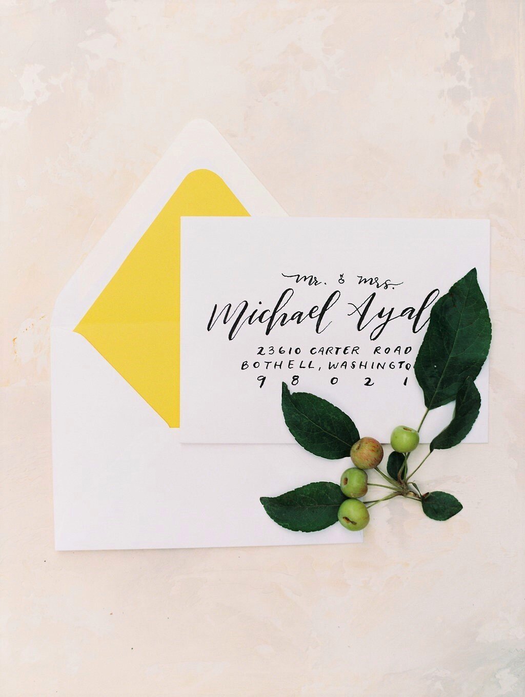 hall-at-fauntleroy-wedding-pacific-engagements-mustard-yellow-wedding-invitations