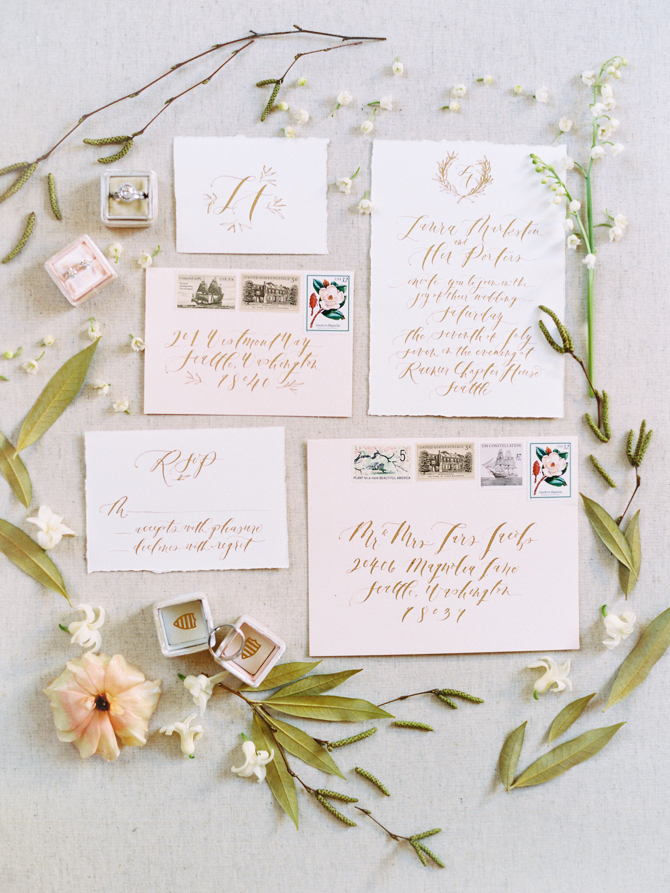 Rainier Chapter House Wedding Invitations Calligraphy La Happy Design | Pacific Engagements