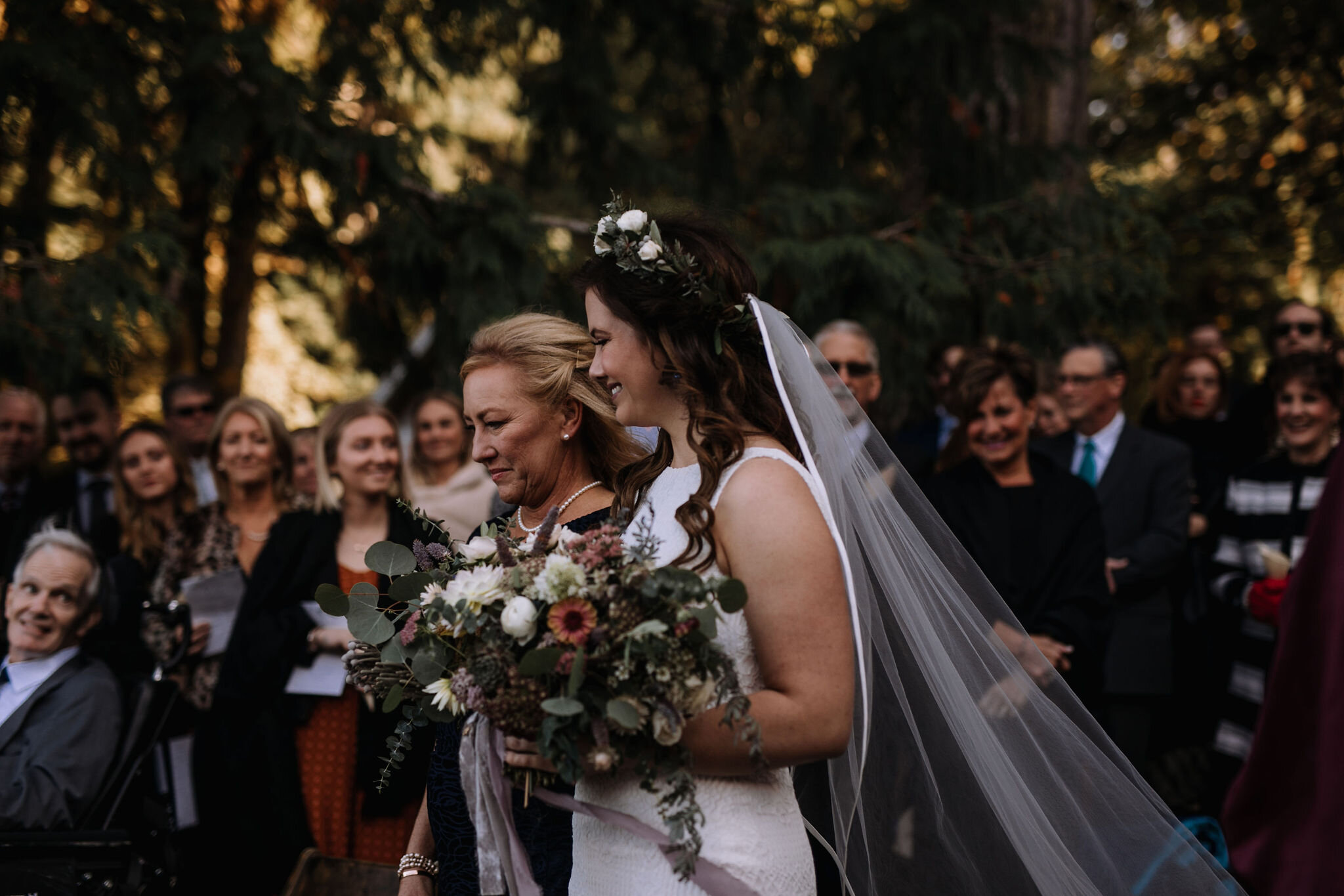 pacific-engagements-lake-crescent-lodge-wedding-bride-walking-down-aisle-bridal-veil