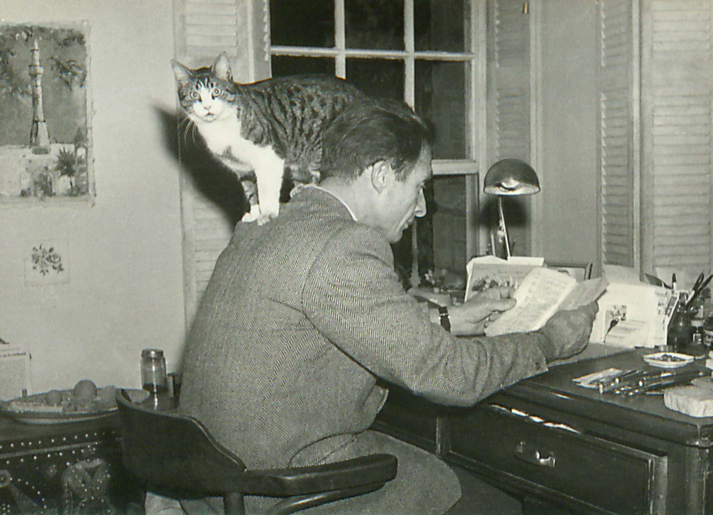 Traugott Fuchs with his cat Traugotta, Traugott Fuchs Collection