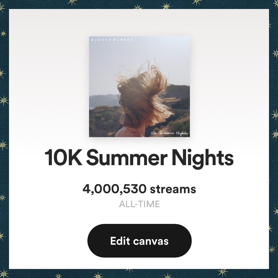 Thanks for 400 streams / summer night 💙 🌅 crazy to think about all the moments this song has had the privilege to soundtrack. Let us know any of yours for a chance to win new merch 🫶