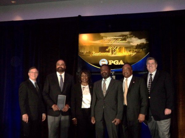  Andy Moock, Franco Harris, Renee and Larry Powell, Dr. Obie Bender, Brian Whitcomb at PGA Hall of Fame induction of Bill Powell.&nbsp; 