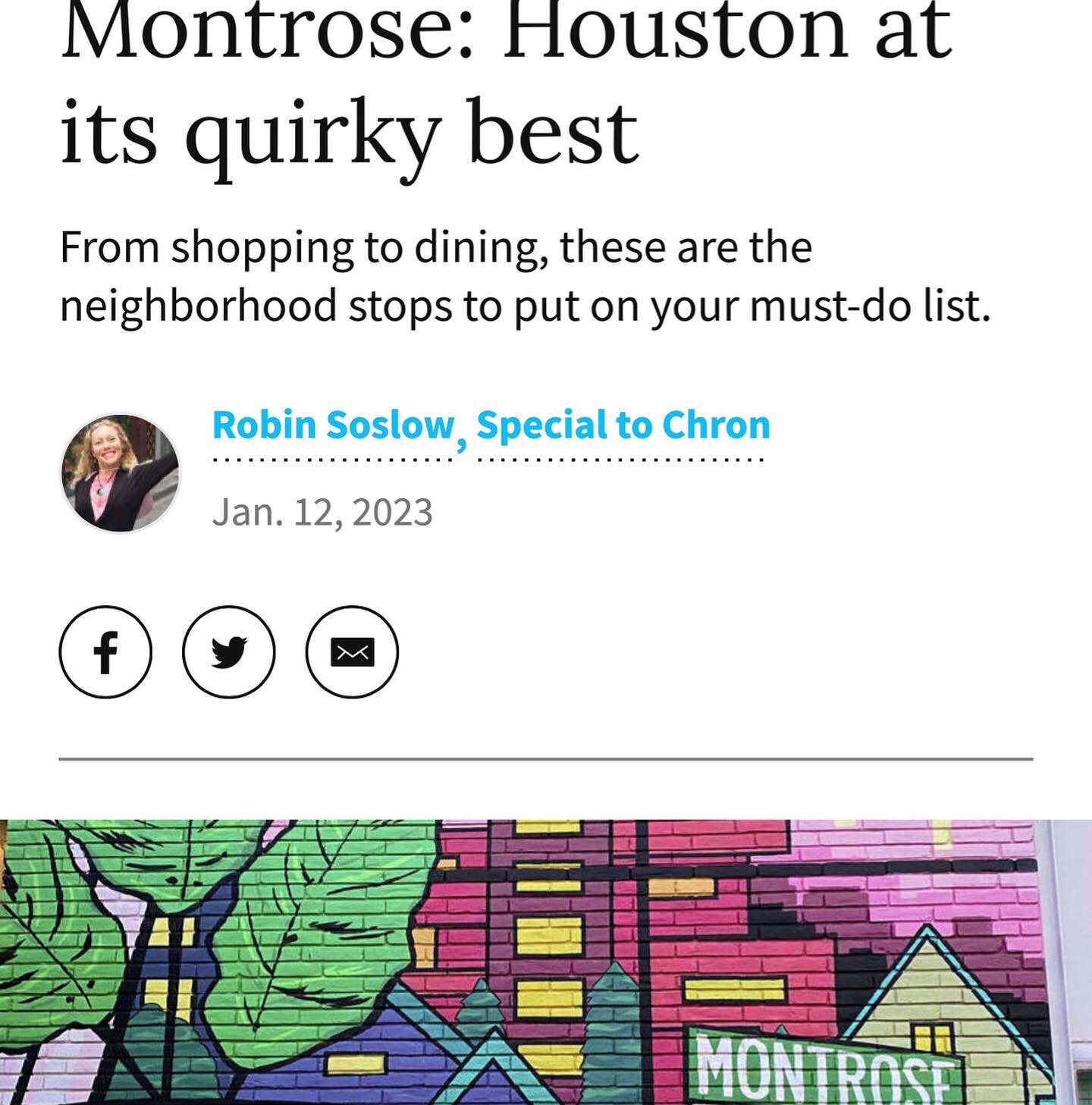 Y&rsquo;all&hellip;How cool is this?! 

A huge thank you to Robin Soslow @chron_com for mentioning us and the feature in this awesome article for the Montrose Neighborhood!!

We appreciate being recognized as a part of this special neighborhood and c