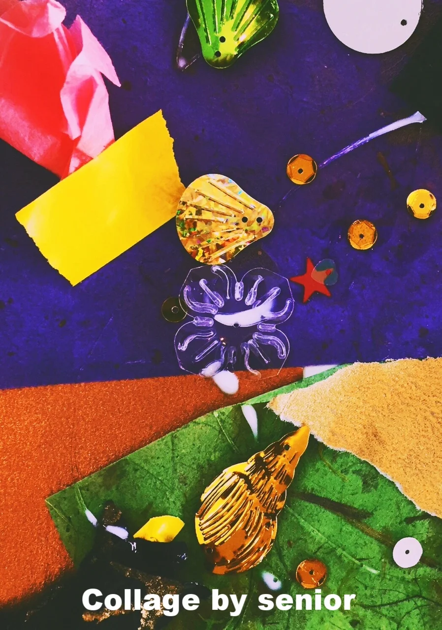 Collage art with paper and sequins