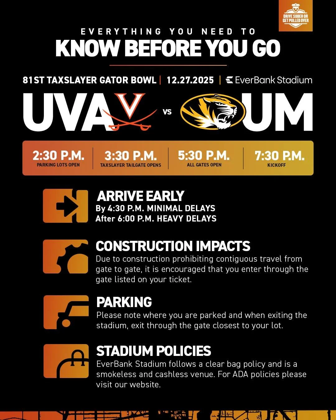 3 days until the Hoos and the Tigers face off in the 81st TaxSlayer Gator Bowl! 🏈

For a complete Know Before You Go visit everbankstadium.com.