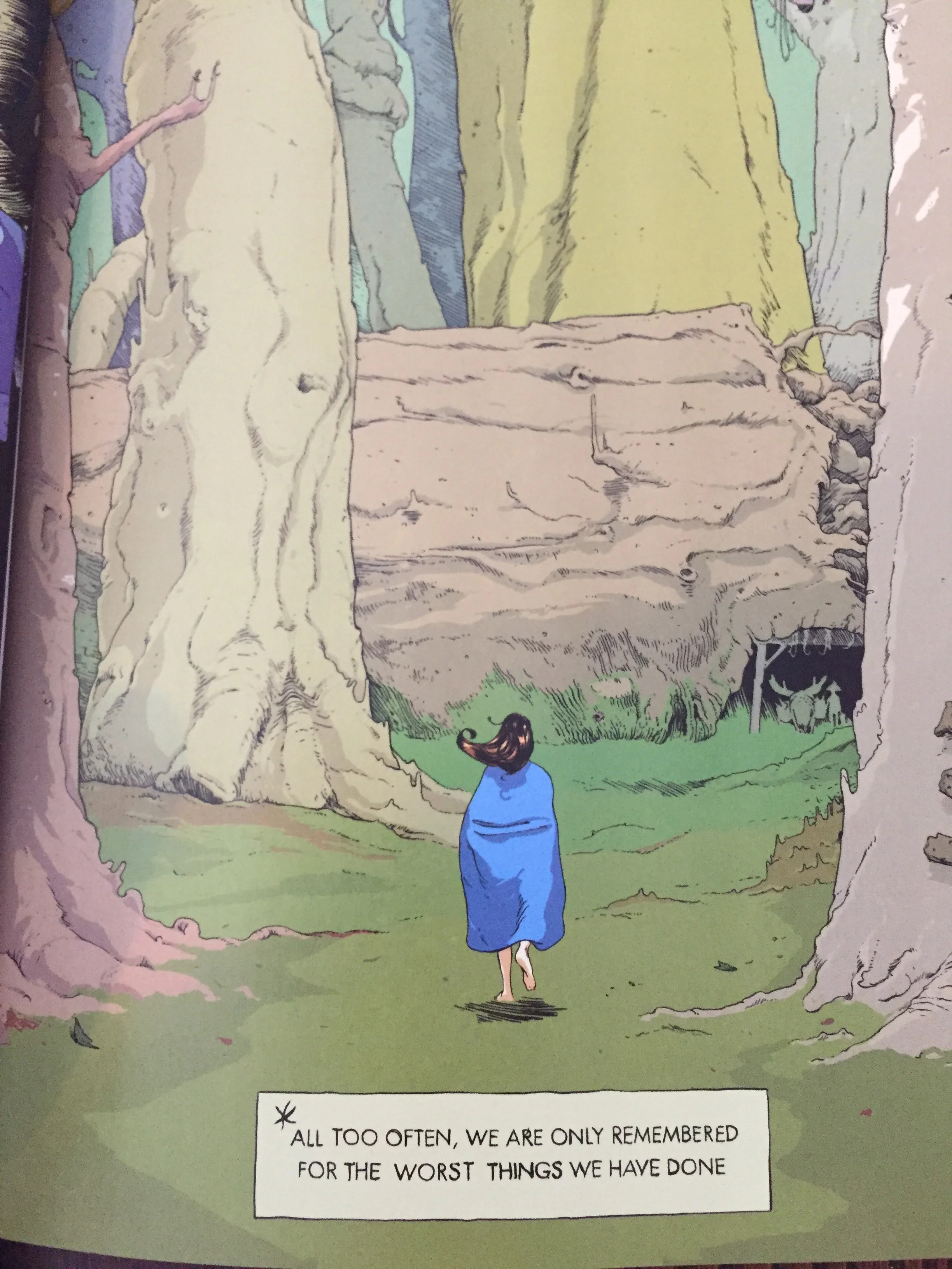 the sparse use of language makes it all the more impactful when it appears. And look at that beautiful downed tree!