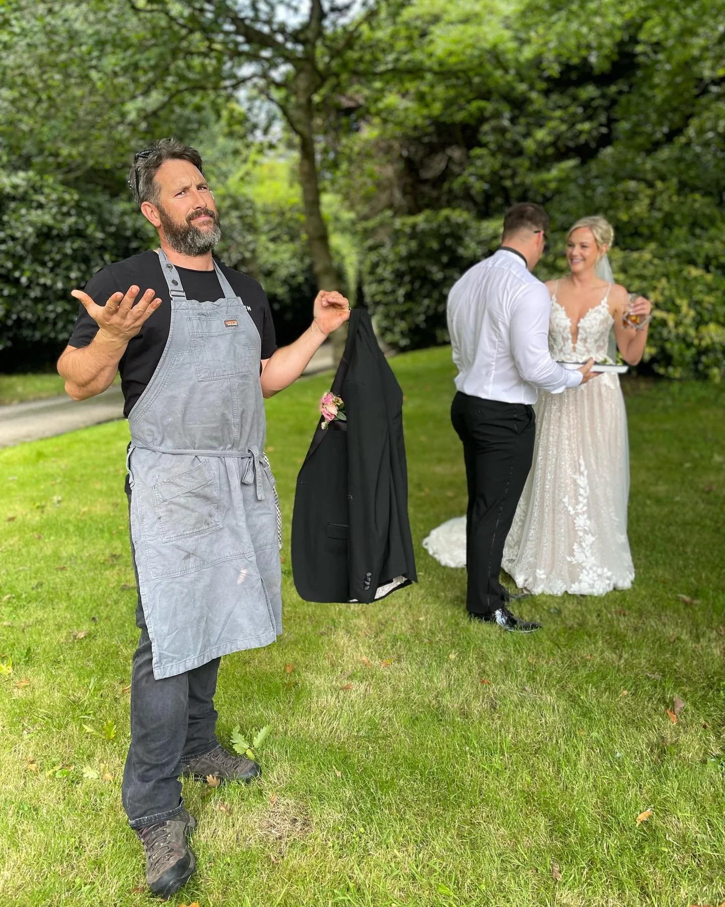 Charlotte & Ben 
Nibbles
-Carpaccio of beef
-Caprese mozzarella and pesto on focaccia
-Smoked mackerel pate in lettuce cups with pickled cucumber 
-Chargrilled aubergine, soy and honey sesame skewer 
Main
-Smoked chicken with mayo
-Potato&rsquo