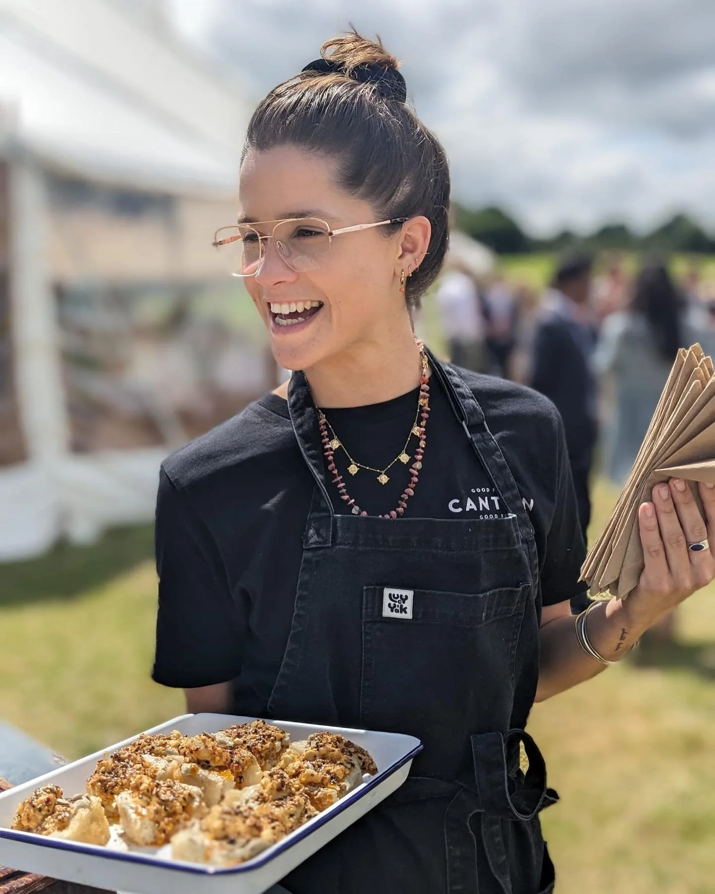 Fran & Tom
Nibbles
-Wood roasted aubergine baba ghanoush with olive oil, feta and oregano 
-Pesto dressed smoked chicken with burnt grapes on ciabatta 
-Burnt tomato olive jam dressed with hot honey and sunflower dukka 
Main
-Low and slow lamb s