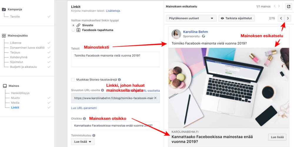 Facebook mainoksen
