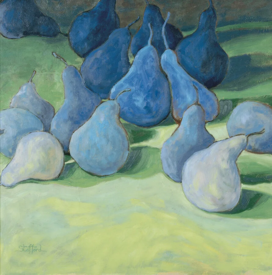 blue pears on green