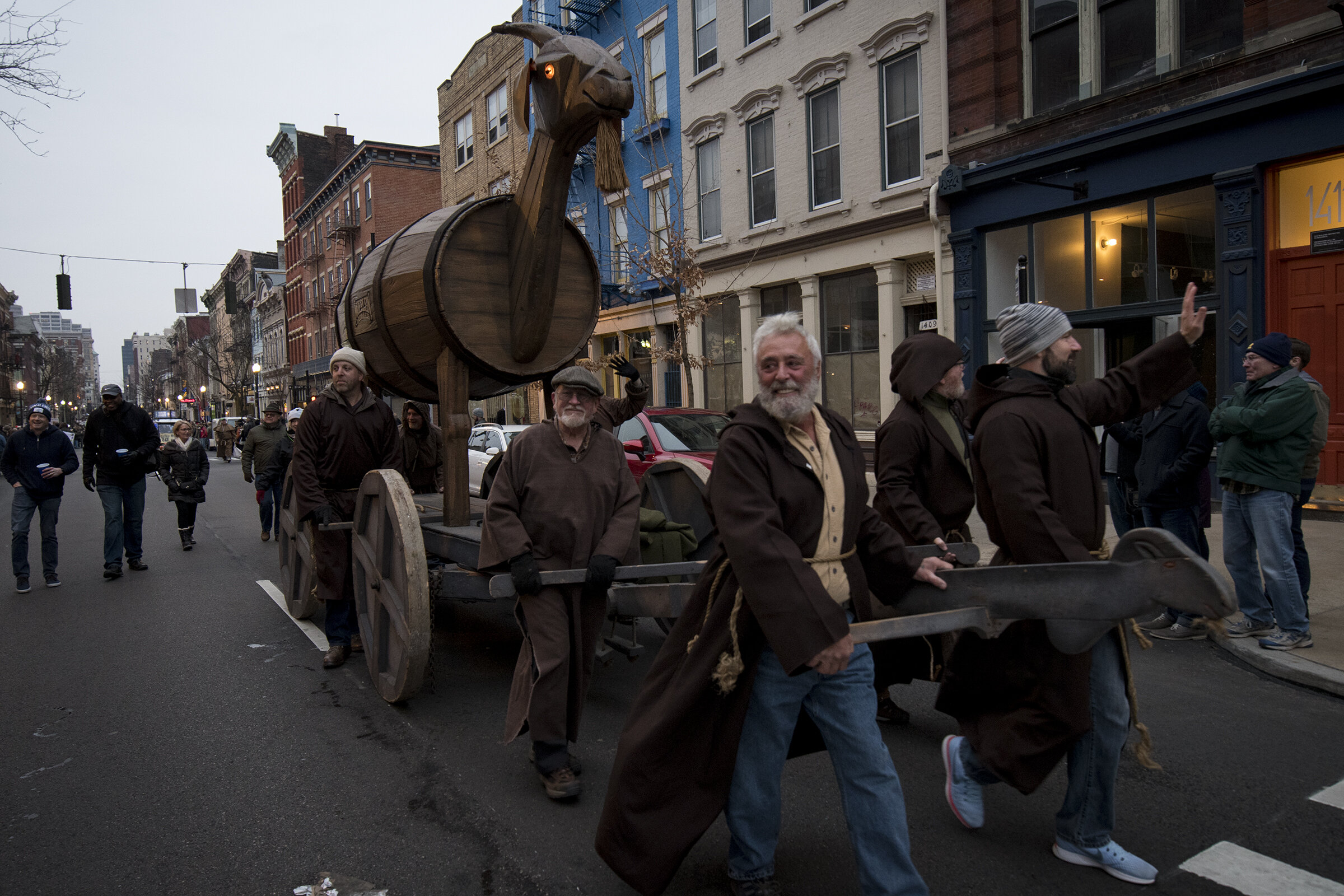  The annual Bockfest parade marches through the streets of Over-the-Rhine to kick off the three-day bock beer event at Christian Moerlein Brewing Friday, March 1, 2019 in Cincinnati, Ohio. 