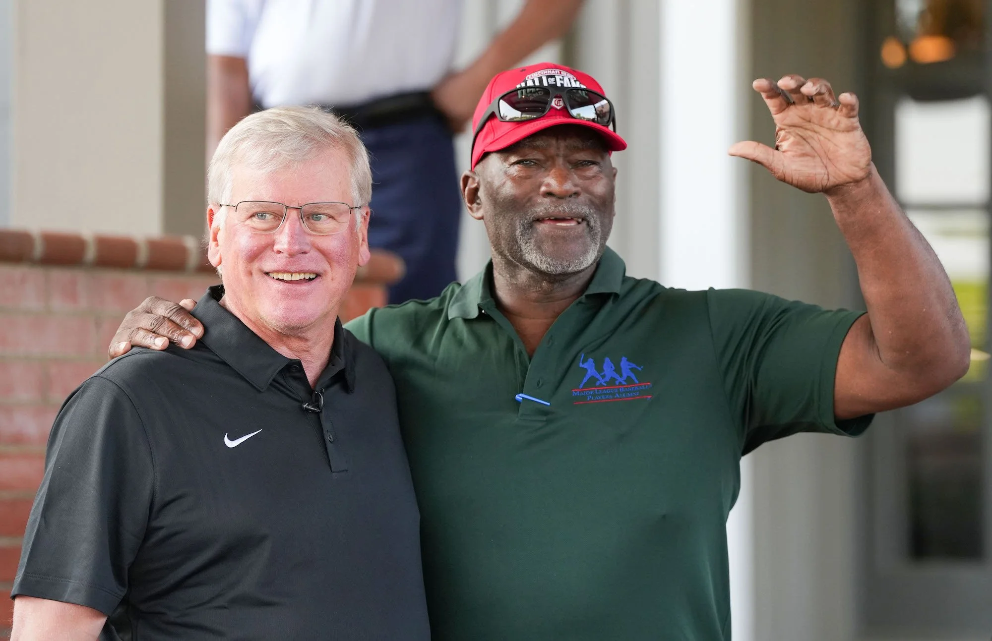  Jimmy Burrow greets Cincinnati Reds Hall of Famer George Foster during the the Inaugural Joe Burrow Foundation Golf Invitational Monday, June 5, 2023 at Cold Stream Country Cub. 
