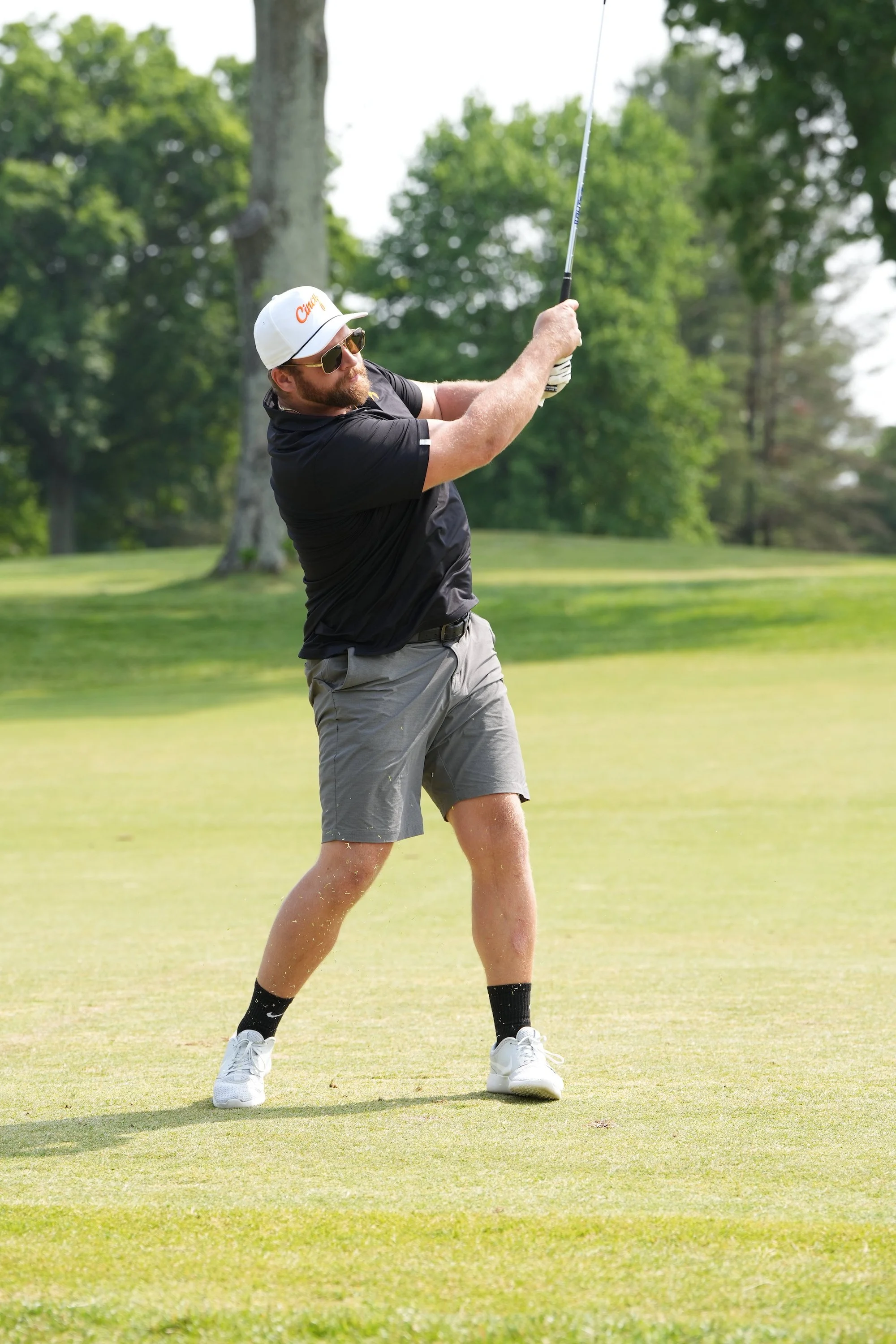  Bengals Offensive Lineman Ted Karras swings during the Inaugural Joe Burrow Foundation Golf Invitational Monday, June 5, 2023 at Cold Stream Country Cub. 